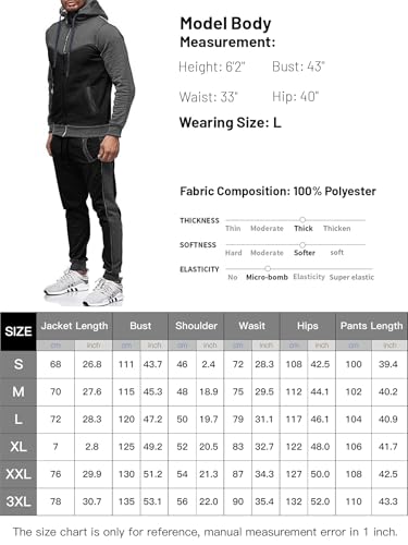 Men's Sweatsuit 2 Pieces Set Casual Jogging Athletic Hooded Tracksuit Full Zip Color Blocks Long Sleeve Outfit Cypto-OS
