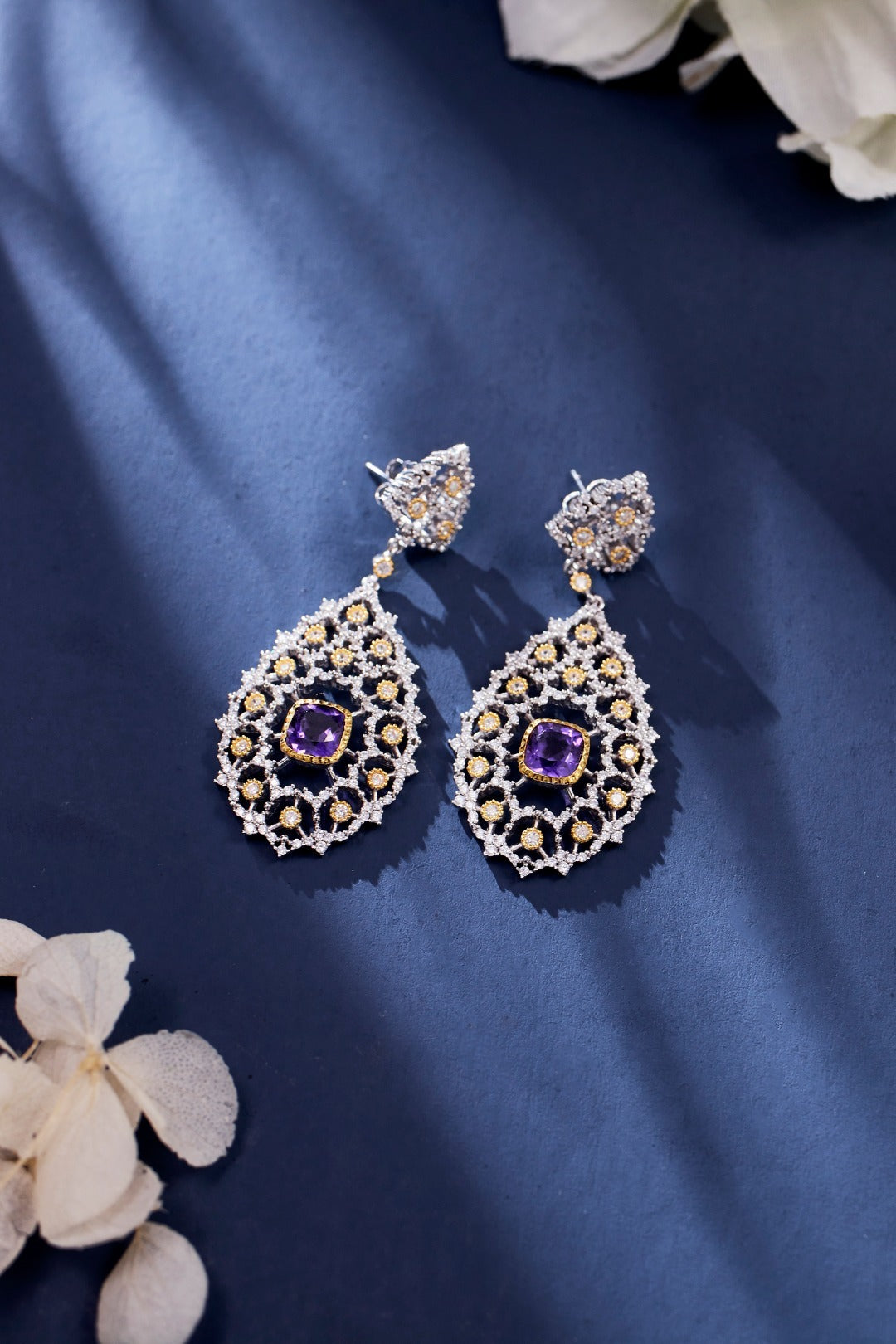 Luxury 925 Silver Plated Natural Amethyst Drop Earrings Cypto-OS