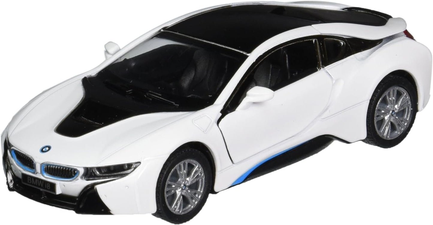 KiNSMART BMW i8 White 5" 1:36 Scale Die Cast Metal Model Toy Car w/Pullback Action Cypto-OS