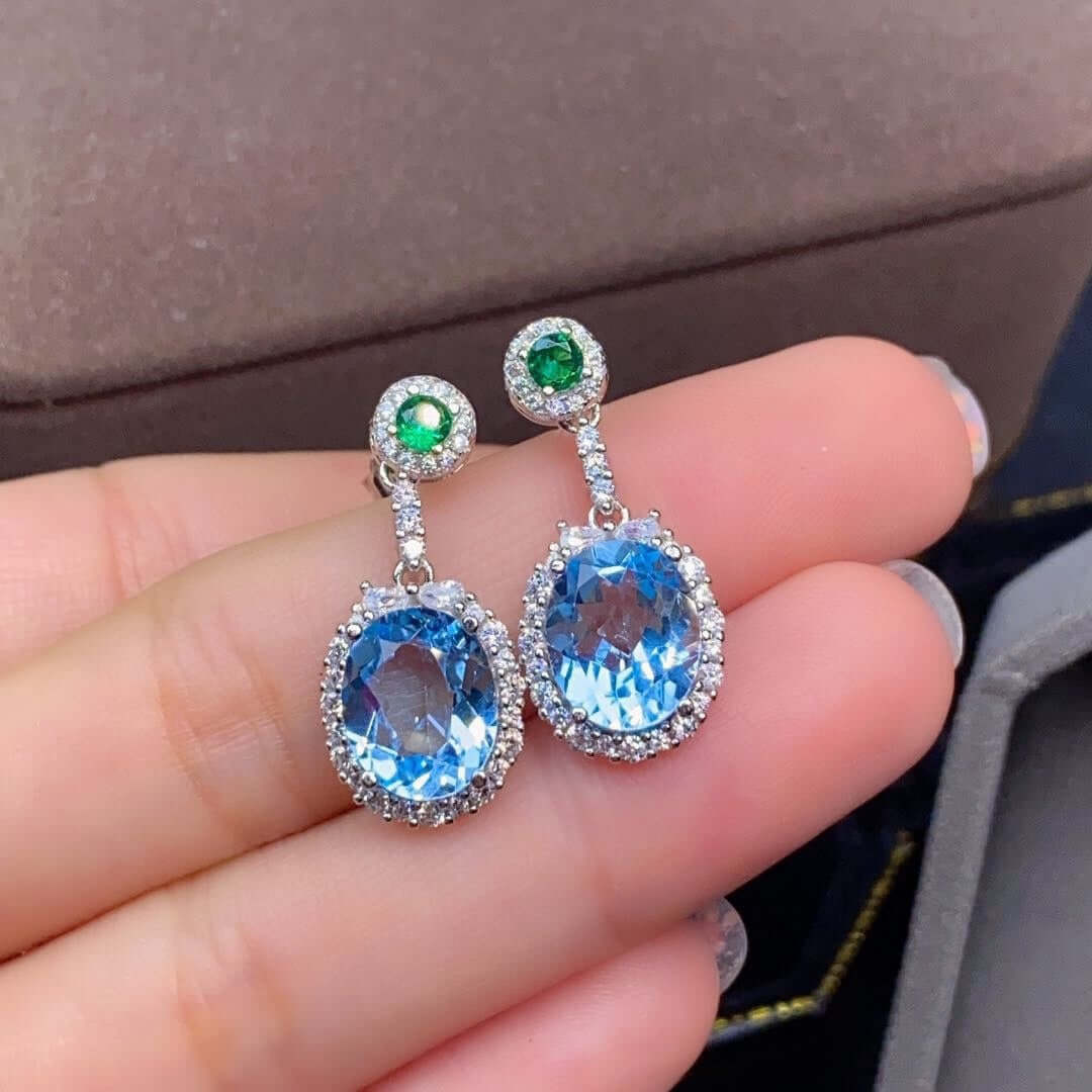 Natural Sky Blue Topaz Set Ring Pendant Earring Crystal Cypto-OS