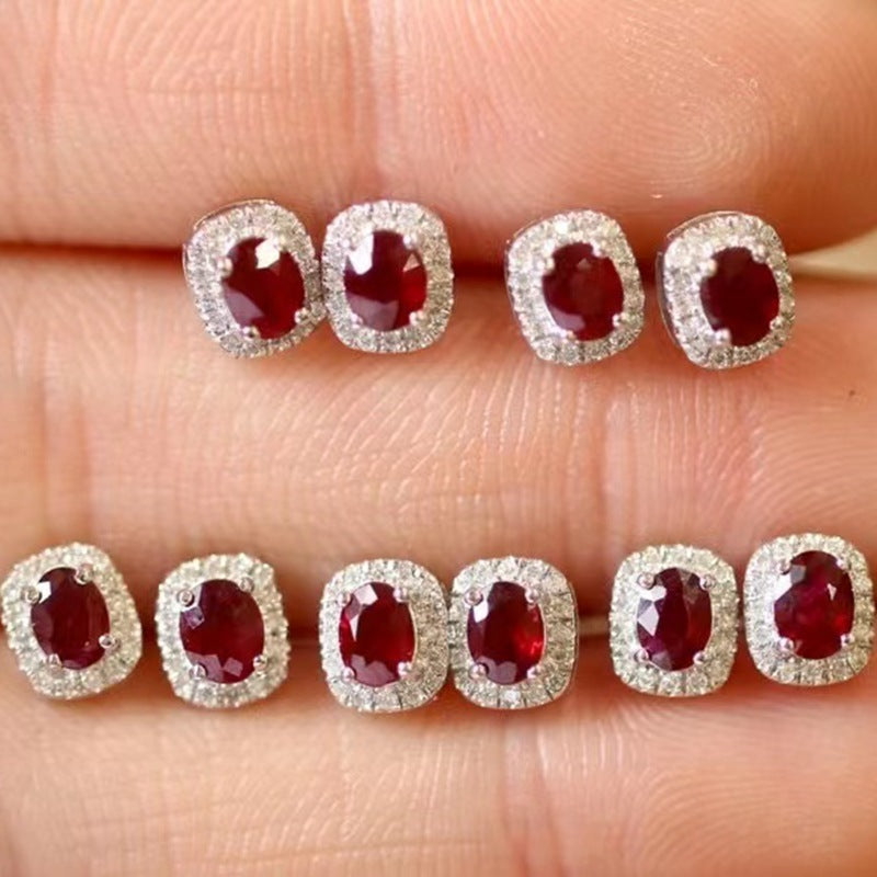 Real Gold Natural Ruby Diamond Stud Earrings Pigeon Blood Red Color Cypto-OS