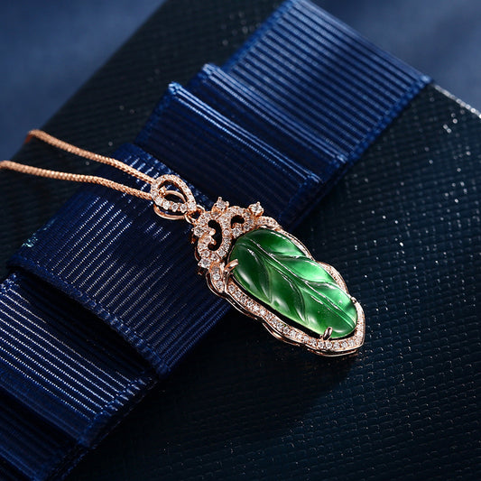 Jadeite Necklace With Gold Inlaid Branches And Jade Leaves Cypto-OS
