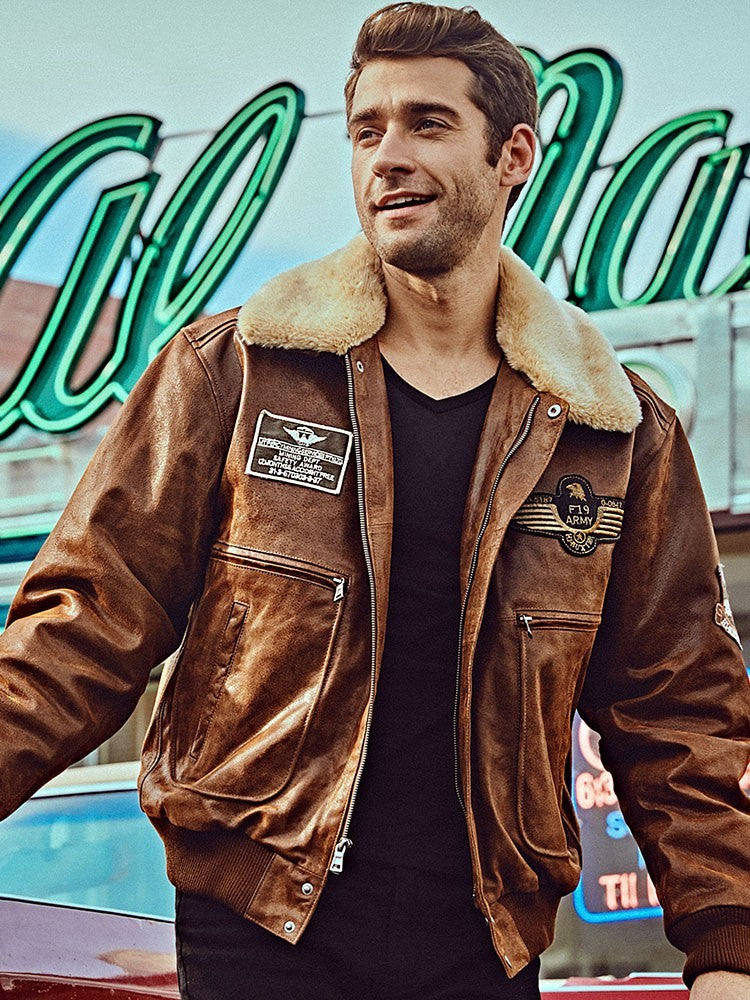 Men's Fur Collar With Cotton Leather Jacket Cypto-OS