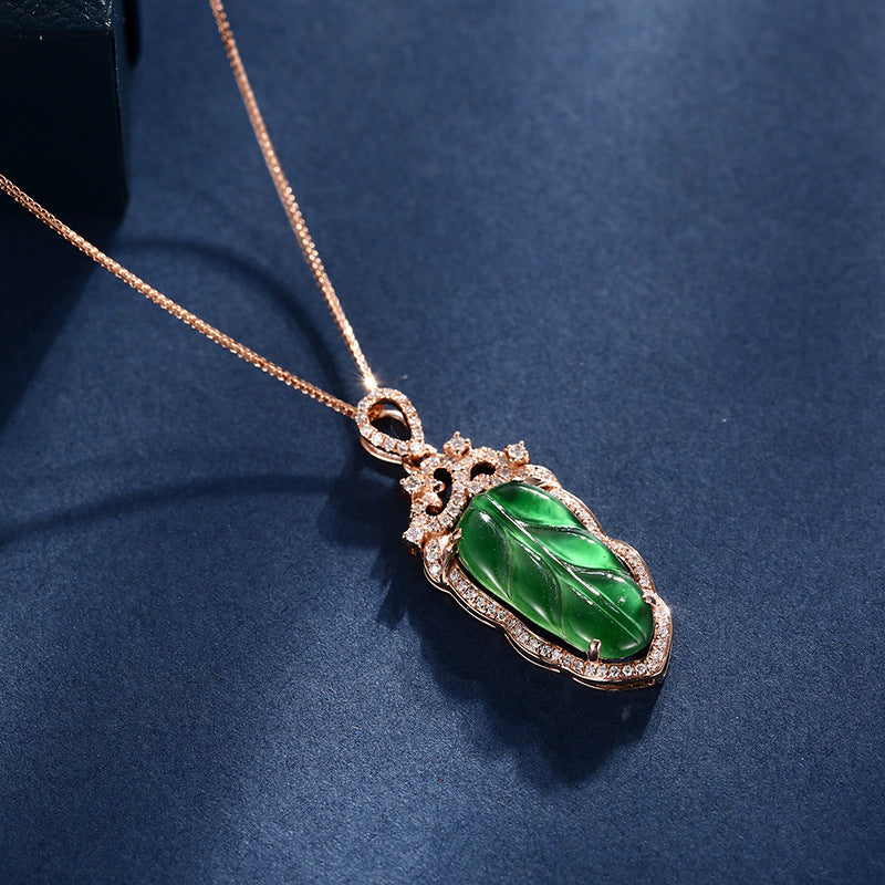 Jadeite Necklace With Gold Inlaid Branches And Jade Leaves Cypto-OS