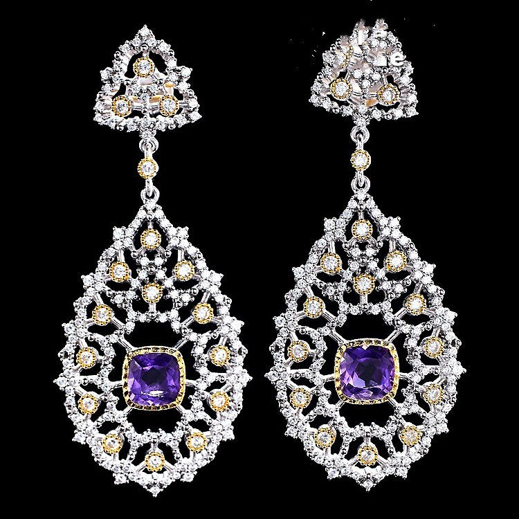 Luxury 925 Silver Plated Natural Amethyst Drop Earrings Cypto-OS