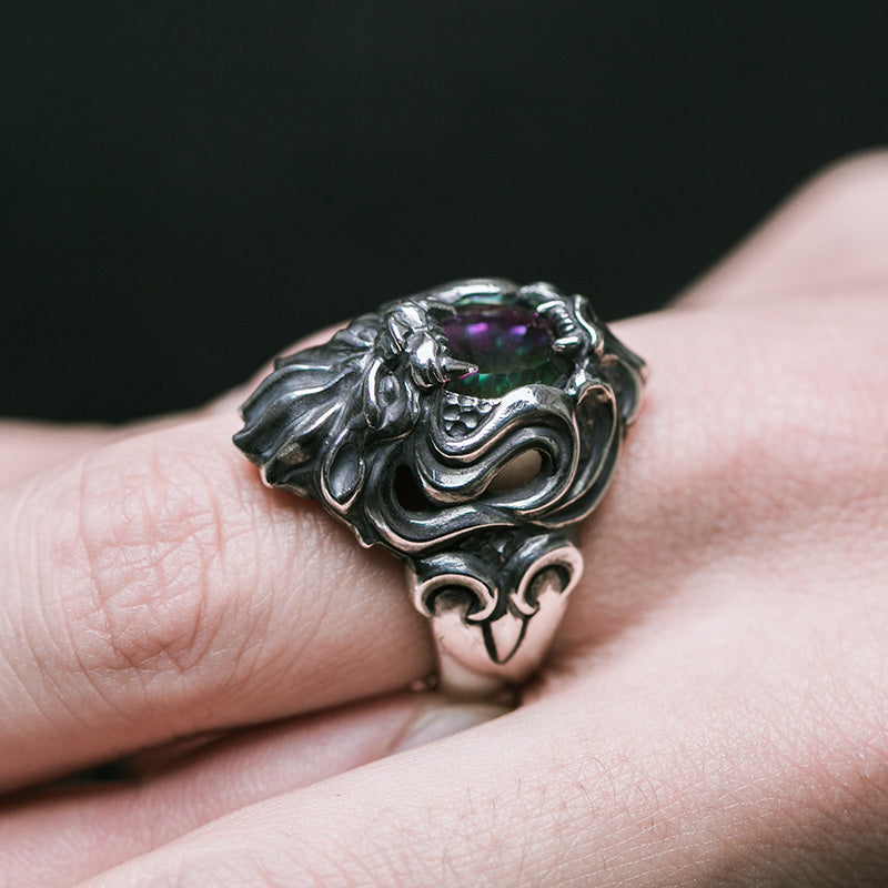 Men's Personality Thai Silver Lion Head Ring Cypto-OS