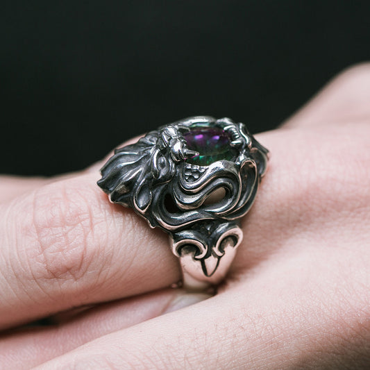 Men's Personality Thai Silver Lion Head Ring Cypto-OS