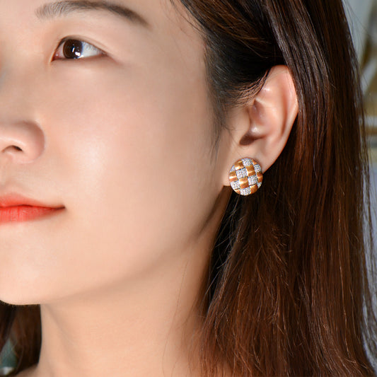 18K Gold Diamond Personality Fashion Braided Brushed Craft Earrings - Cypto-OS