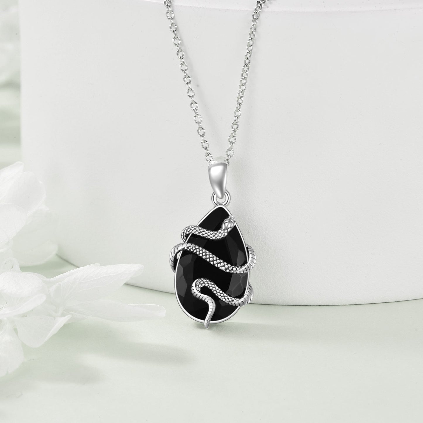 Sterling Silver Black Obsidian Tourmaline Crystal Snake Necklace Jewelry as Gifts Cypto-os-shop
