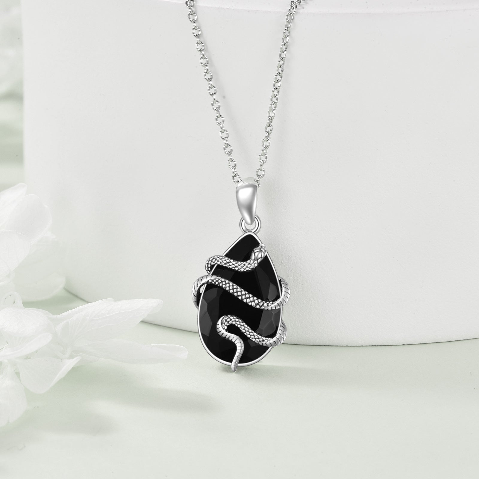 Sterling Silver Black Obsidian Tourmaline Crystal Snake Necklace Jewelry as Gifts Cypto-os-shop