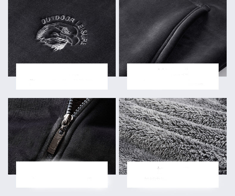 Men's Casual Cardigan Jacket New Men Plus Velvet Warm Gold Velvet Hooded Sweater Suit Men Cypto-OS
