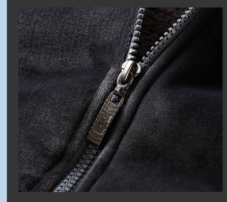 Men's Casual Cardigan Jacket New Men Plus Velvet Warm Gold Velvet Hooded Sweater Suit Men Cypto-OS