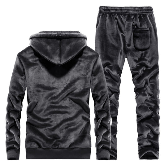 Men's Casual Cardigan Jacket New Men Plus Velvet Warm Gold Velvet Hooded Sweater Suit Men Cypto-OS