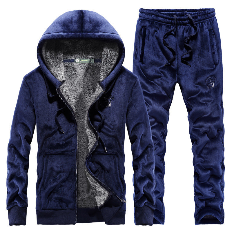Men's Casual Cardigan Jacket New Men Plus Velvet Warm Gold Velvet Hooded Sweater Suit Men Cypto-OS