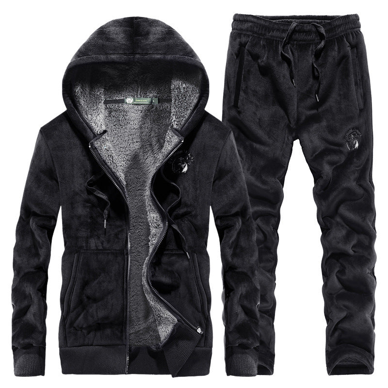 Men's Casual Cardigan Jacket New Men Plus Velvet Warm Gold Velvet Hooded Sweater Suit Men Cypto-OS