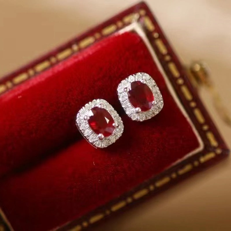Real Gold Natural Ruby Diamond Stud Earrings Pigeon Blood Red Color Cypto-OS
