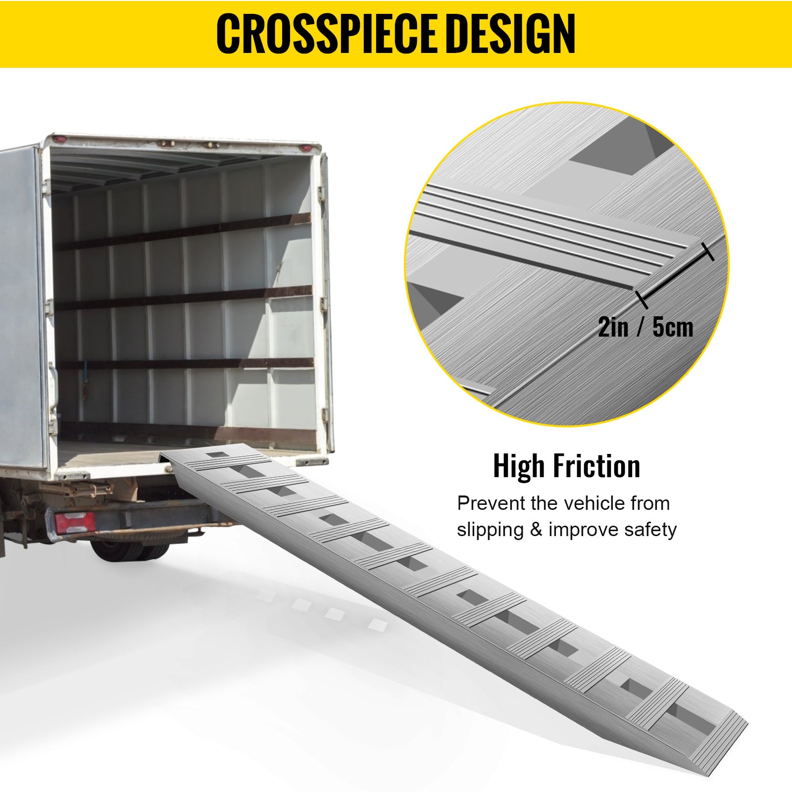 VEVOR 60'X 12 X 2.5inch Aluminum Trailer Ramps 6000LBS Total Beavertail Hook End 1 Pair 2 Ramps Cypto-OS