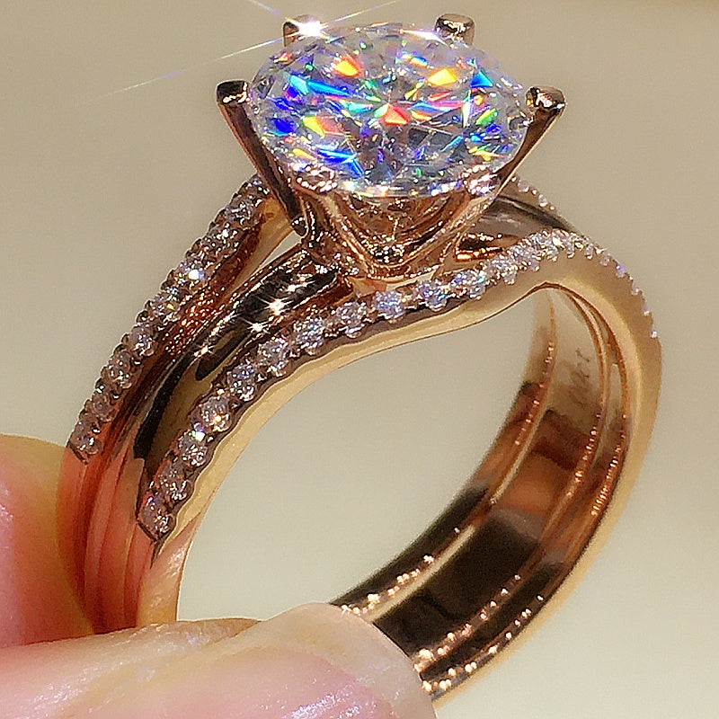 18K Gold Two-in-one Mosonite For Women's Matching Ring - Cypto-OS