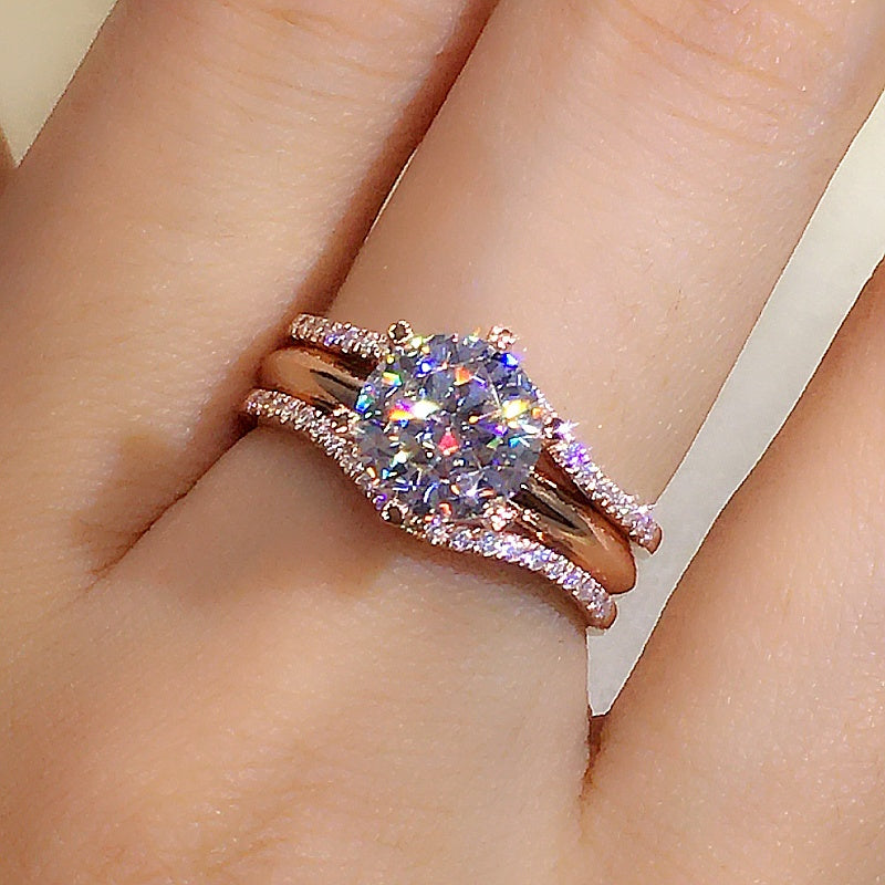 18K Gold Two-in-one Mosonite For Women's Matching Ring - Cypto-OS
