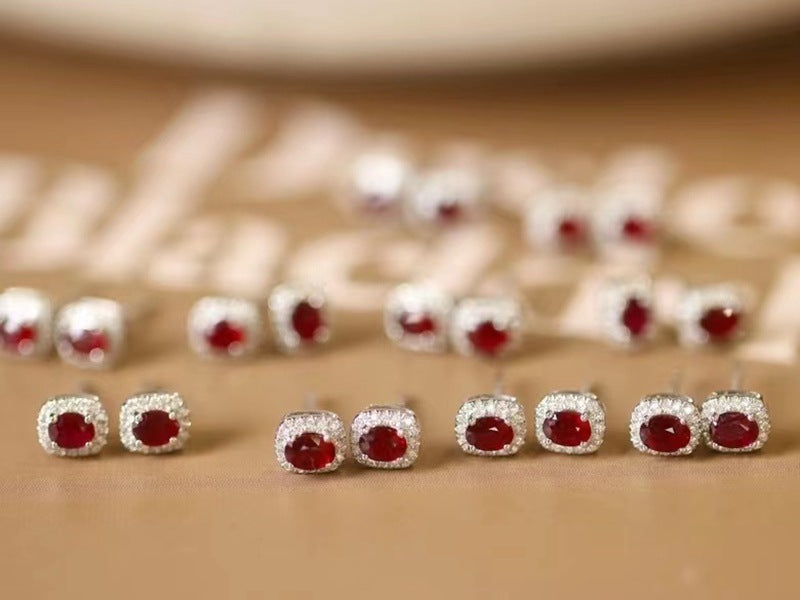 Real Gold Natural Ruby Diamond Stud Earrings Pigeon Blood Red Color Cypto-OS