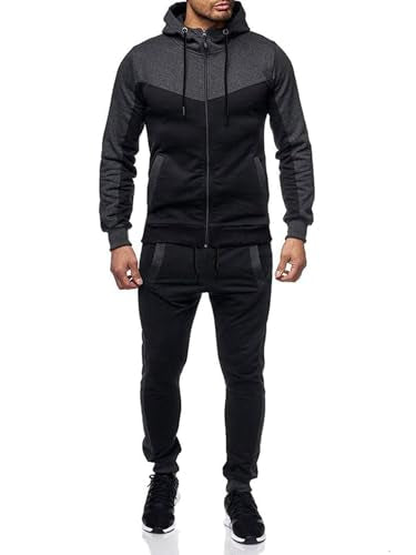 Men's Sweatsuit 2 Pieces Set Casual Jogging Athletic Hooded Tracksuit Full Zip Color Blocks Long Sleeve Outfit Cypto-OS