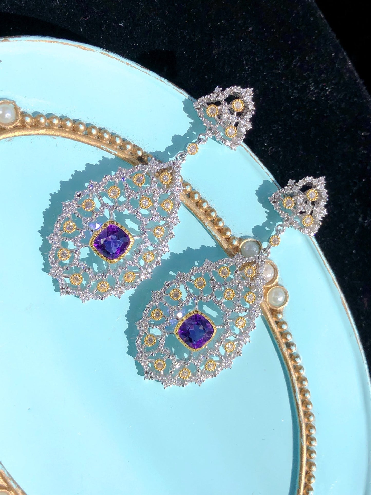 Luxury 925 Silver Plated Natural Amethyst Drop Earrings Cypto-OS
