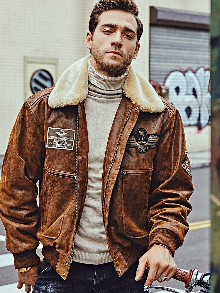 Men's Fur Collar With Cotton Leather Jacket Cypto-OS