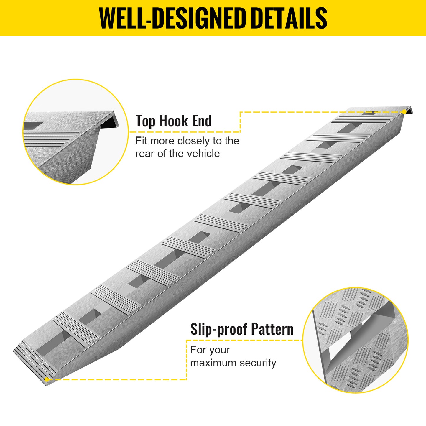 VEVOR 60'X 12 X 2.5inch Aluminum Trailer Ramps 6000LBS Total Beavertail Hook End 1 Pair 2 Ramps Cypto-OS