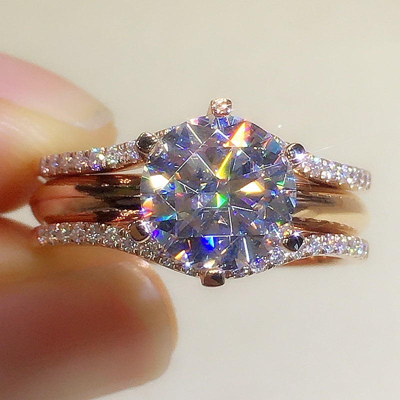 18K Gold Two-in-one Mosonite For Women's Matching Ring - Cypto-OS