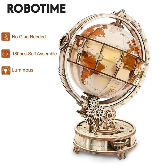 Robotime ROKR Luminous Globe 3D Wooden Puzzle Games Assemble Model Buliding Kits Toys Gift for Children Boy Support DropShipping Cypto-os-shop