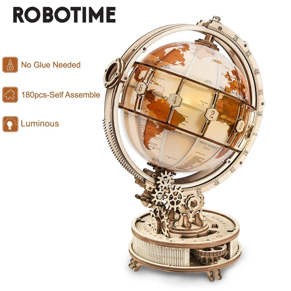 Robotime ROKR Luminous Globe 3D Wooden Puzzle Games Assemble Model Buliding Kits Toys Gift for Children Boy Support DropShipping Cypto-os-shop