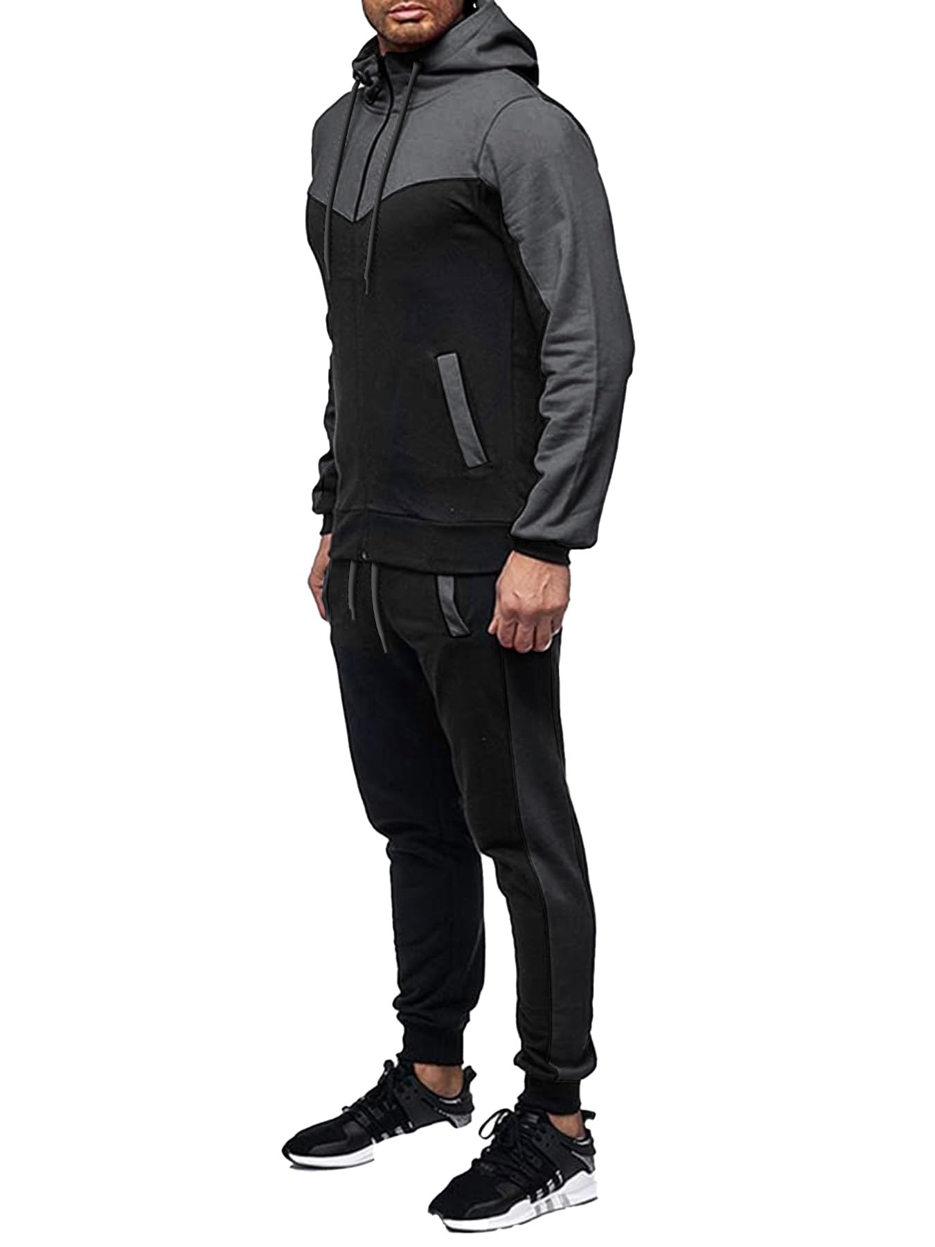 Men's Sweatsuit 2 Pieces Set Casual Jogging Athletic Hooded Tracksuit Full Zip Color Blocks Long Sleeve Outfit Cypto-OS