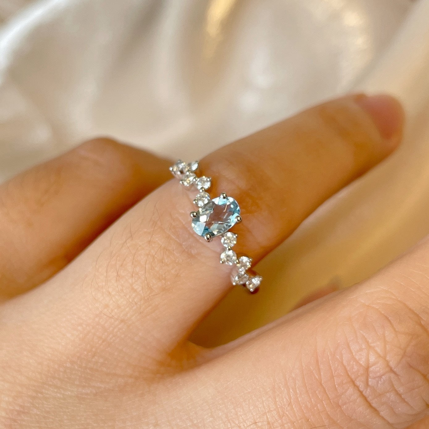 Women's Fashion Aquamarine Diamond Ring Cypto-OS