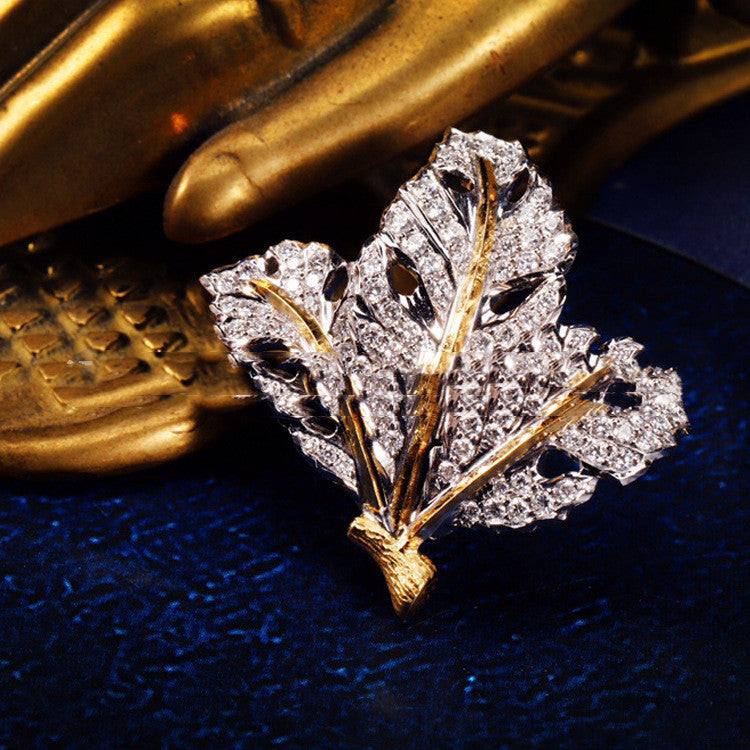 Retro Style 18K Gold Diamond Double Flower And Leaf Brushed Carving Gold Ear-ring Clip - Cypto-OS