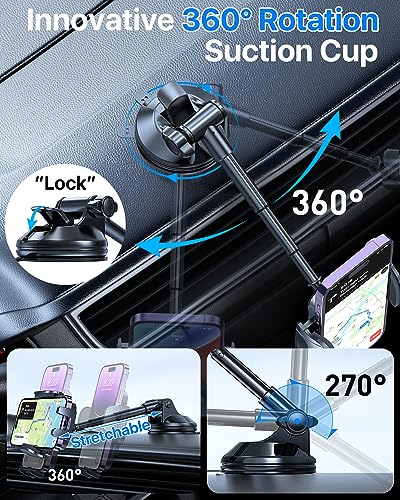 Phone Holders for Your Car [88 LBS Super Heavy Duty] Suction Cup Phone Holder Windshield/Dashboard/Window, Universal Car Phone Holder Mount, Compatible with iPhone, Samsung & Other Cellphone,Black Cypto-OS