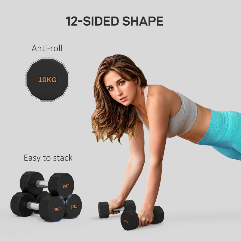SPORTNOW 2 X 10kg Dumbbells Weights Set With 12-Sided Shape And Non-Slip Grip For Men Women Home Gym Workout Cypto-OS