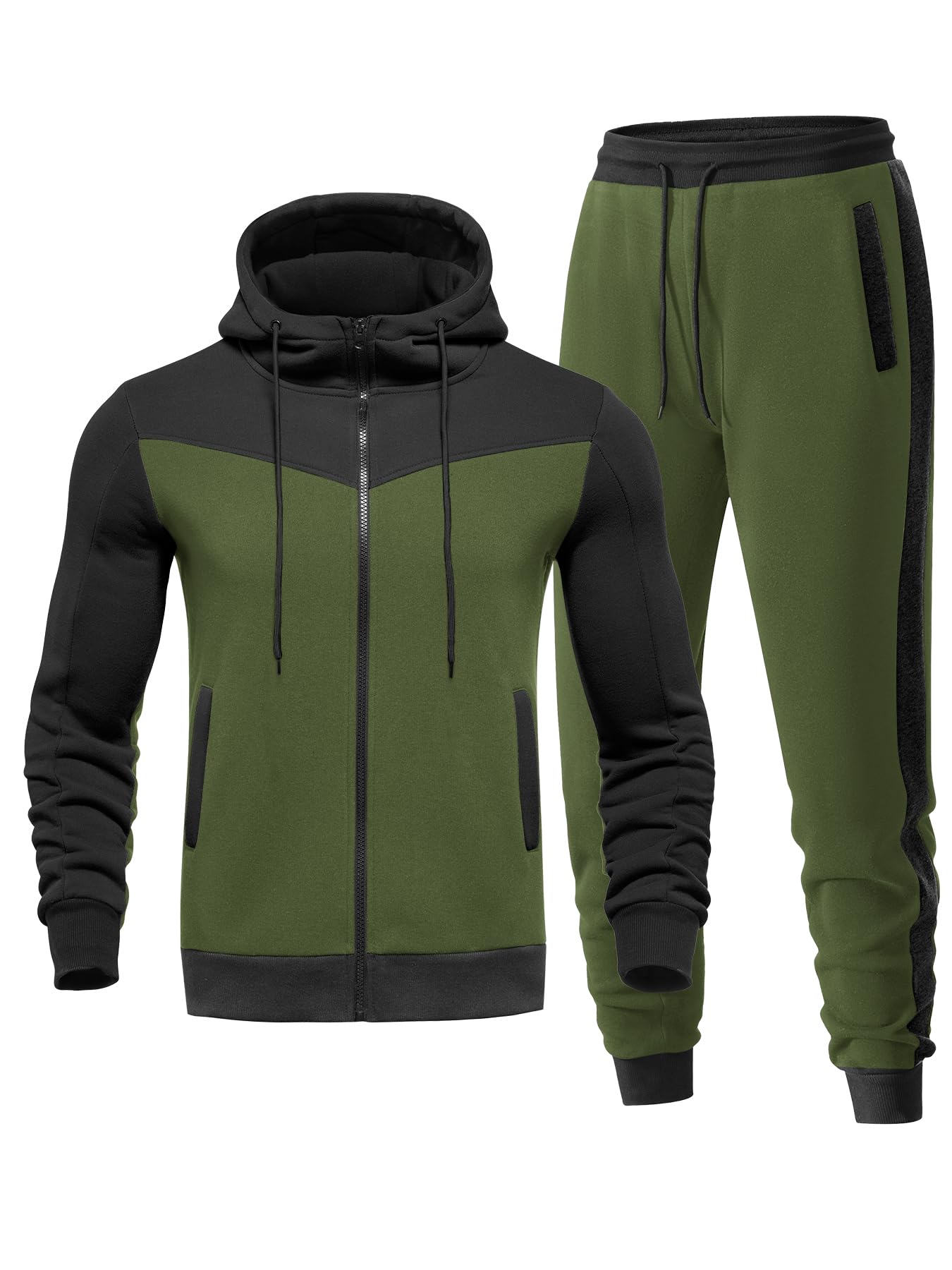 Men's Sweatsuit 2 Pieces Set Casual Jogging Athletic Hooded Tracksuit Full Zip Color Blocks Long Sleeve Outfit Cypto-OS