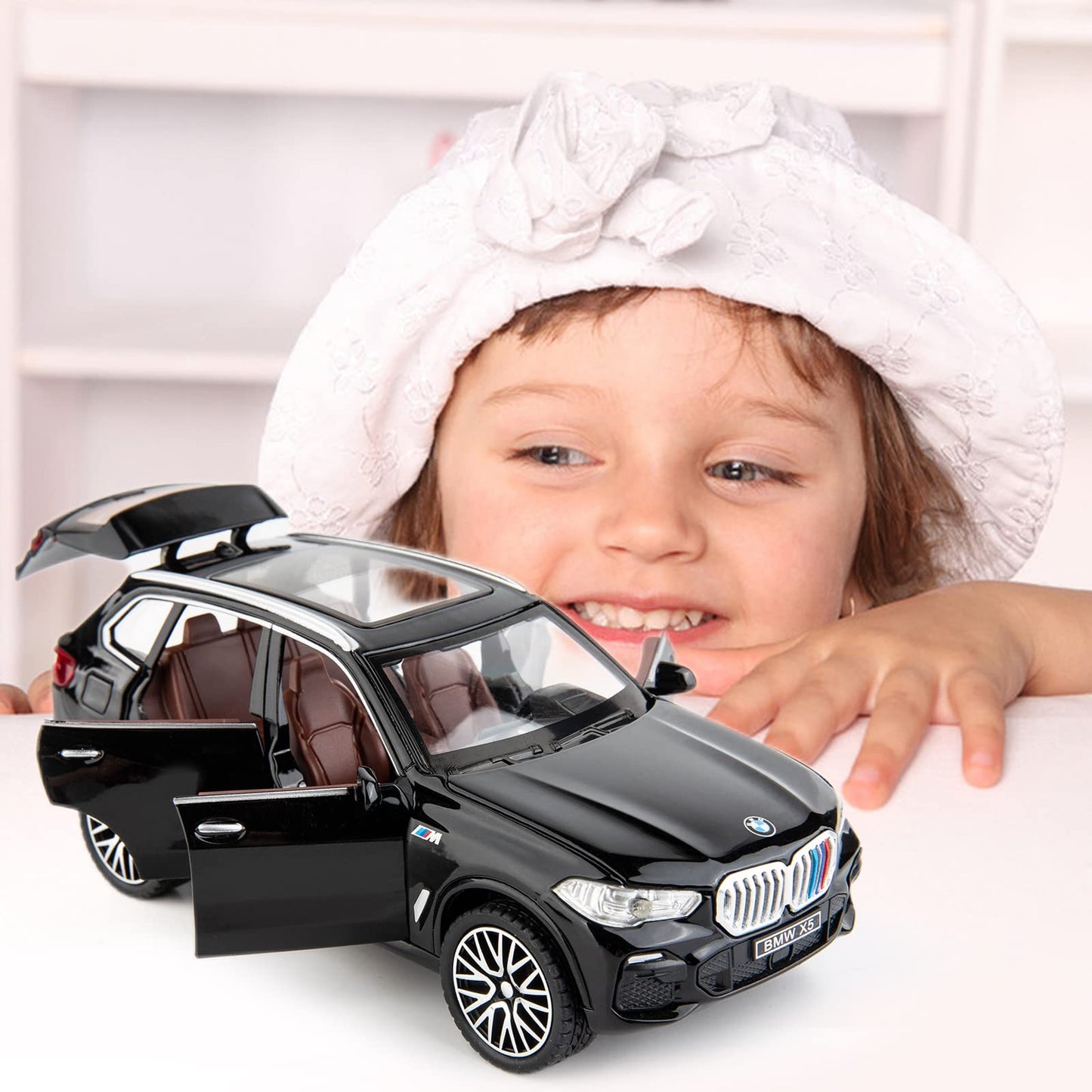 BDTCTK 1:32 Comapatible for X5 SUV Model Car Toy, Zinc Alloy Pull Back Toy car with Sound and Light for Kids Boy Girl Gift(Black) Cypto-OS