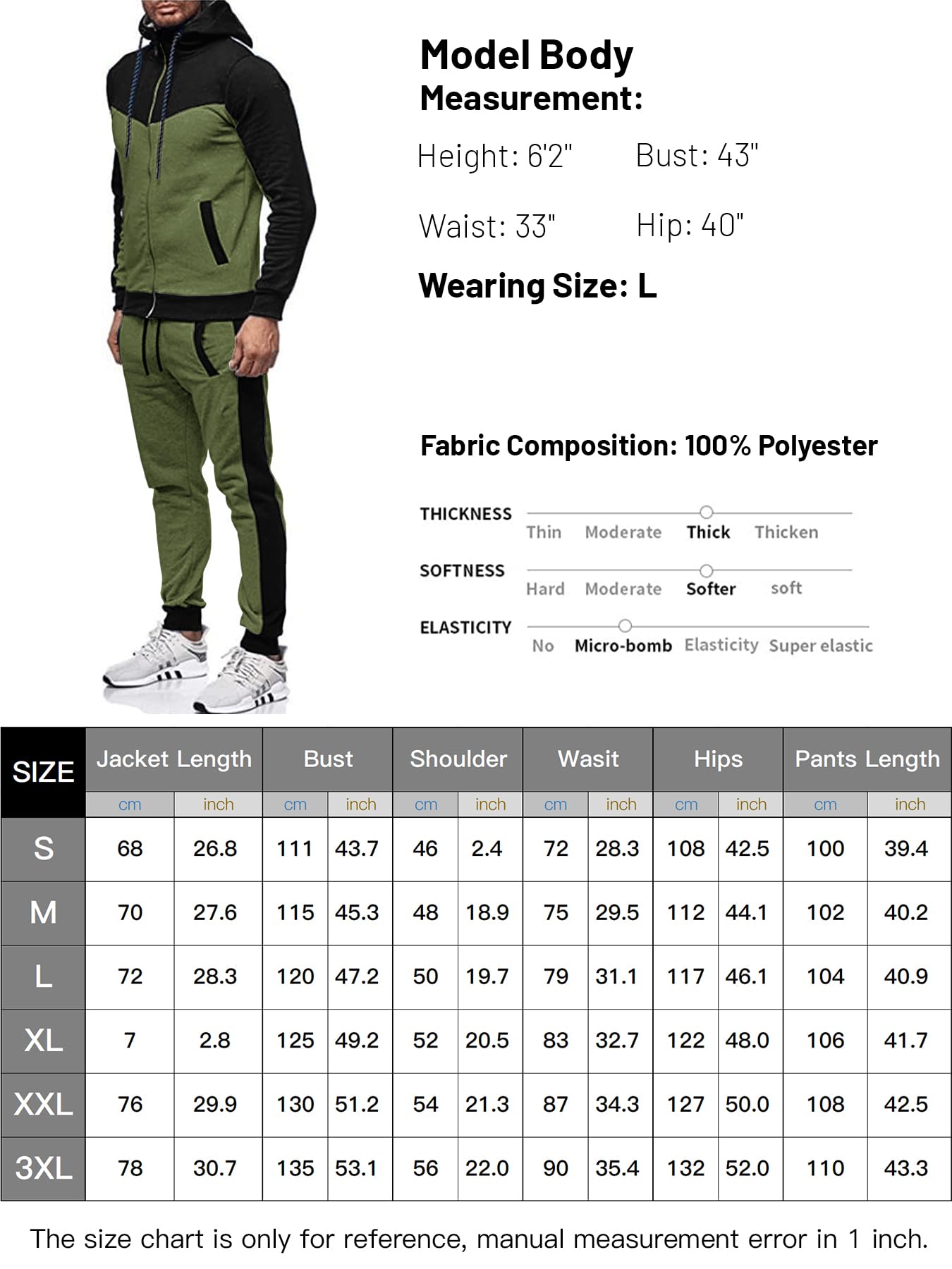 Men's Sweatsuit 2 Pieces Set Casual Jogging Athletic Hooded Tracksuit Full Zip Color Blocks Long Sleeve Outfit Cypto-OS