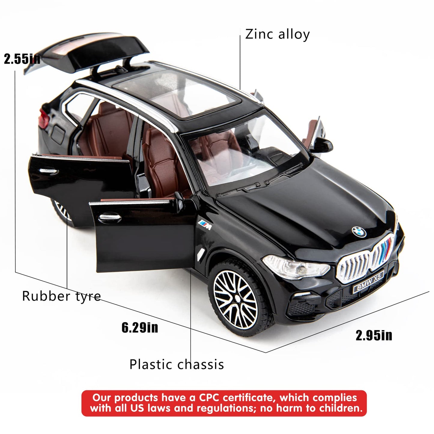 BDTCTK 1:32 Comapatible for X5 SUV Model Car Toy, Zinc Alloy Pull Back Toy car with Sound and Light for Kids Boy Girl Gift(Black) Cypto-OS