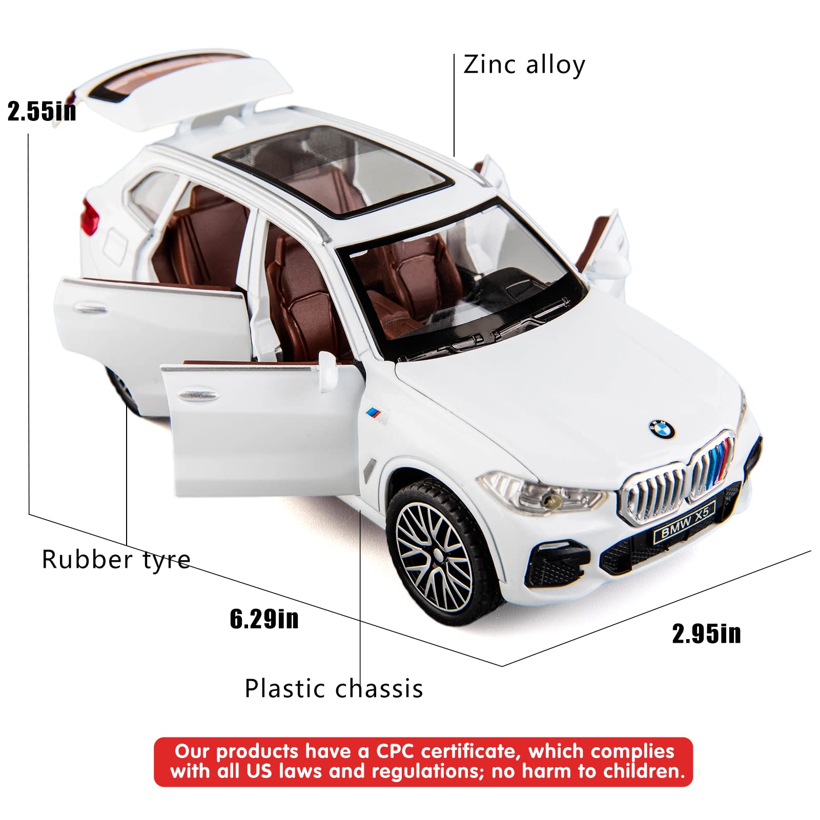 BDTCTK 1:32 Comapatible for X5 SUV Model Car Toy, Zinc Alloy Pull Back Toy car with Sound and Light for Kids Boy Girl Gift(Black) Cypto-OS