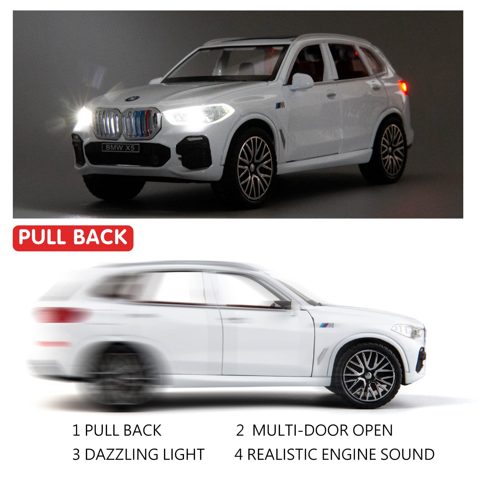 BDTCTK 1:32 Comapatible for X5 SUV Model Car Toy, Zinc Alloy Pull Back Toy car with Sound and Light for Kids Boy Girl Gift(Black) Cypto-OS