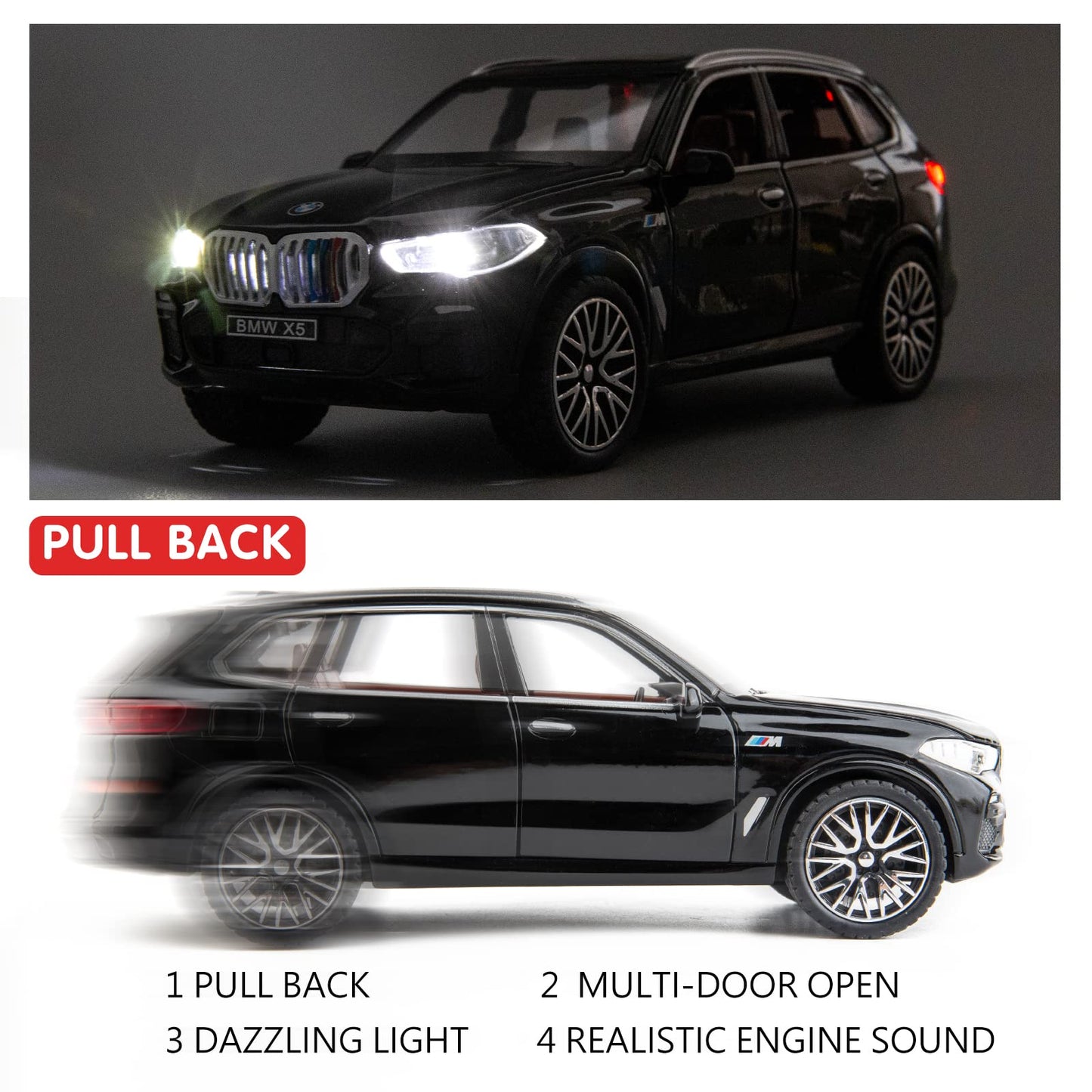 BDTCTK 1:32 Comapatible for X5 SUV Model Car Toy, Zinc Alloy Pull Back Toy car with Sound and Light for Kids Boy Girl Gift(Black) Cypto-OS