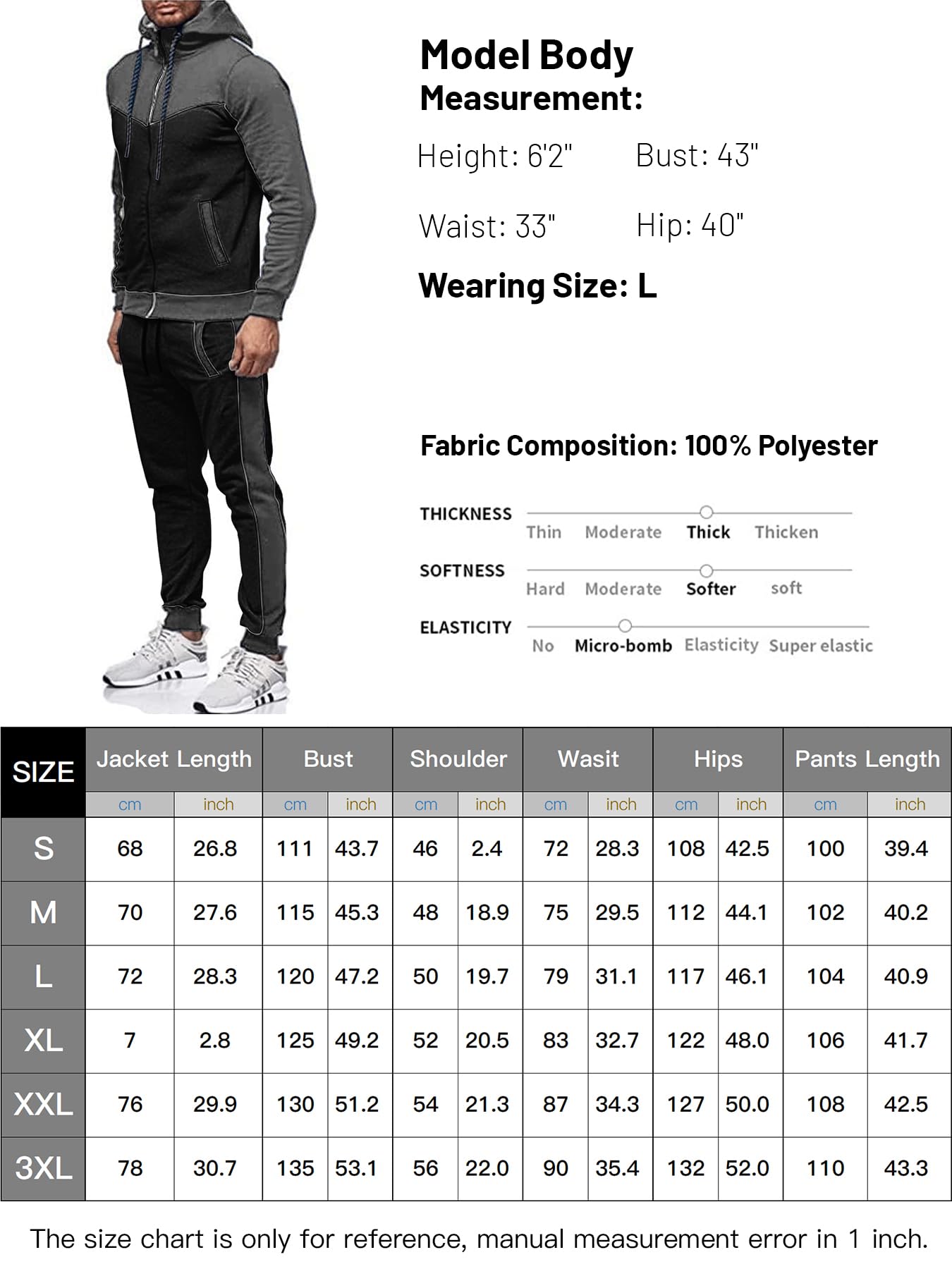 Men's Sweatsuit 2 Pieces Set Casual Jogging Athletic Hooded Tracksuit Full Zip Color Blocks Long Sleeve Outfit Cypto-OS
