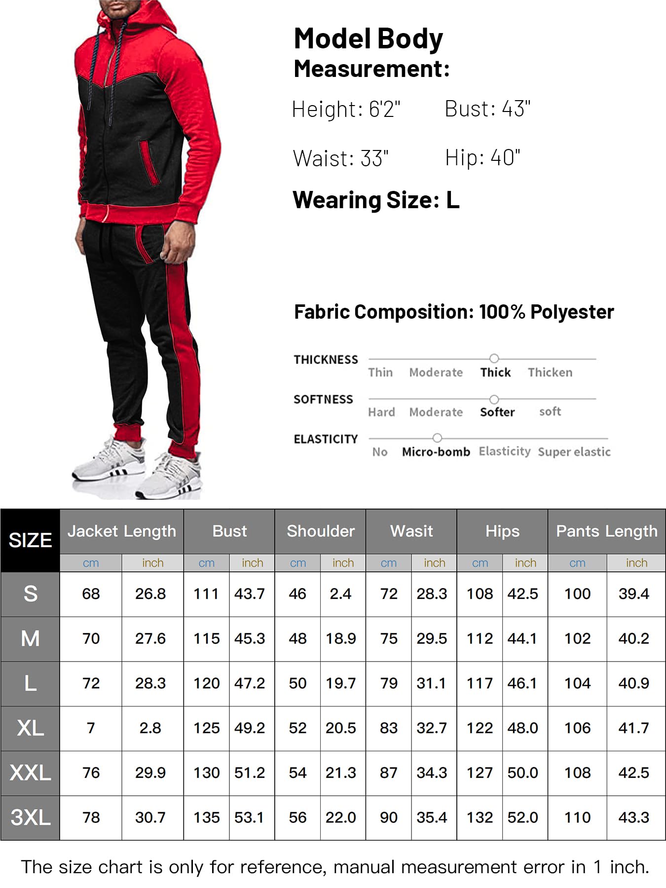 Men's Sweatsuit 2 Pieces Set Casual Jogging Athletic Hooded Tracksuit Full Zip Color Blocks Long Sleeve Outfit Cypto-OS