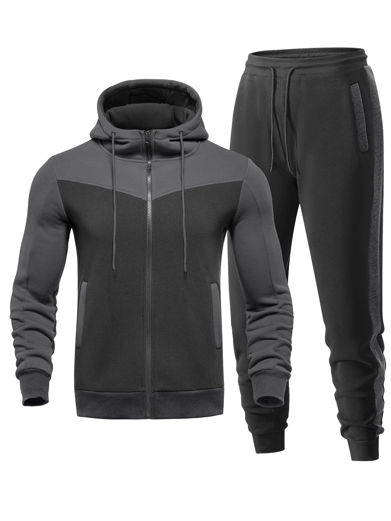 Men's Sweatsuit 2 Pieces Set Casual Jogging Athletic Hooded Tracksuit Full Zip Color Blocks Long Sleeve Outfit Cypto-OS