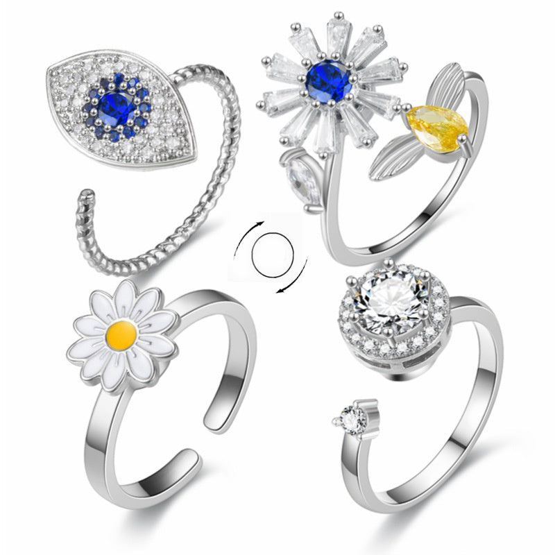 Turnable Rings Eyes Flowers Anxiety Rings For Women Fidget Spinner Ring Jewelry Cypto-os-shop