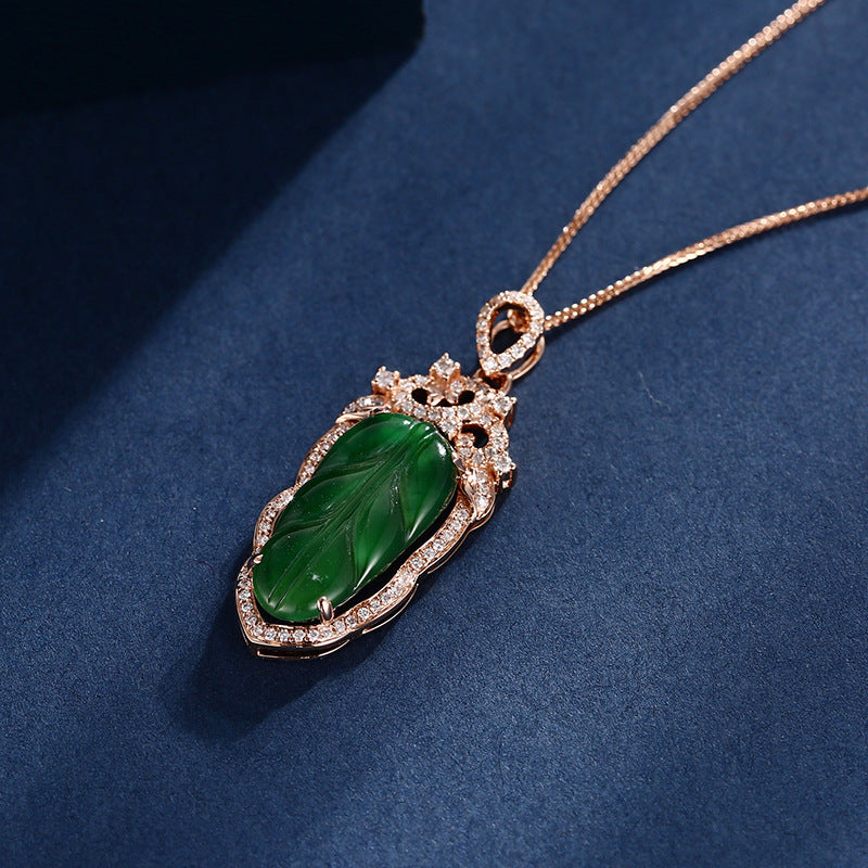 Jadeite Necklace With Gold Inlaid Branches And Jade Leaves Cypto-OS
