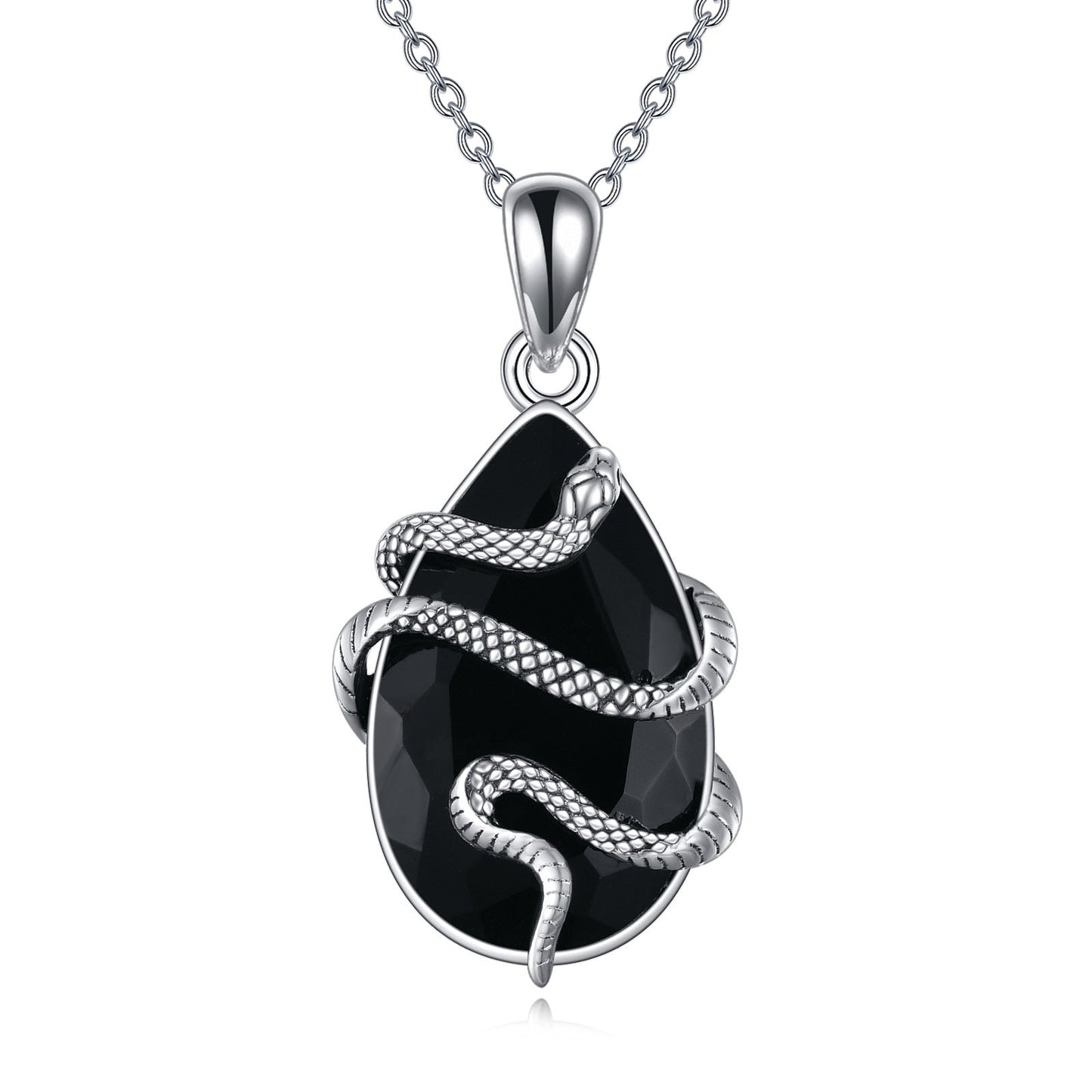 Sterling Silver Black Obsidian Tourmaline Crystal Snake Necklace Jewelry as Gifts Cypto-os-shop