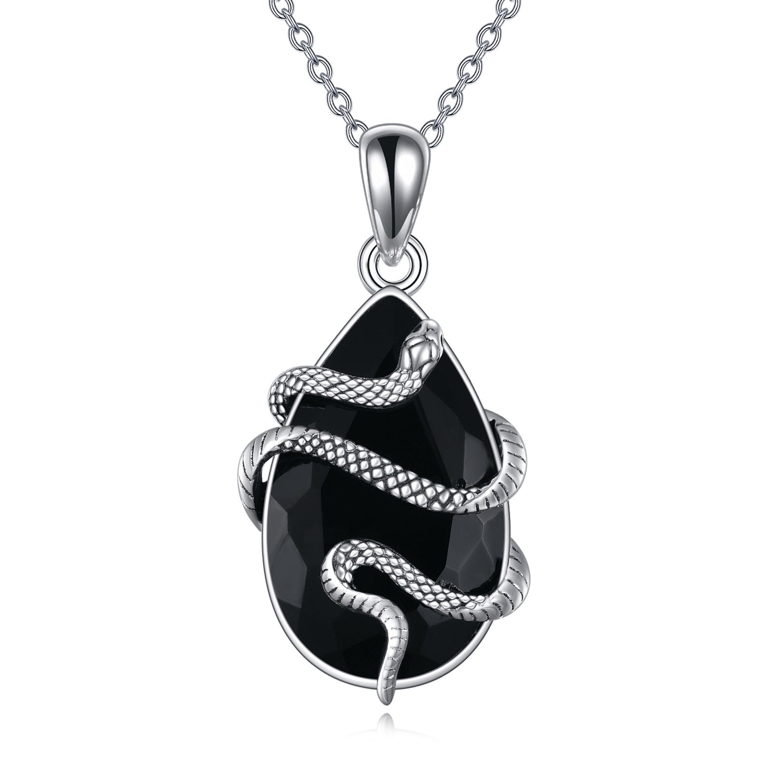 Sterling Silver Black Obsidian Tourmaline Crystal Snake Necklace Jewelry as Gifts Cypto-os-shop